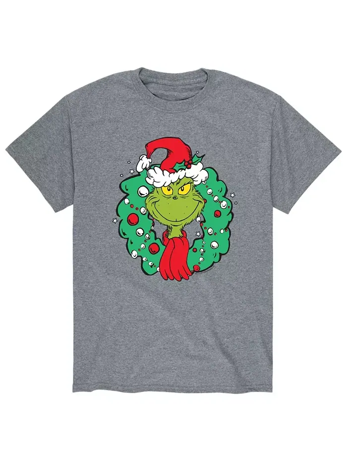 Мужская футболка Dr. Seuss The Grinch Wreath AIRWAVES — изображение 1 из 2, серый