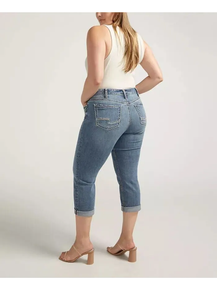 Джинсы-капри Suki со средней посадкой и пышным кроем больших размеров Silver Jeans Co. — изображение 5 из 5, синий