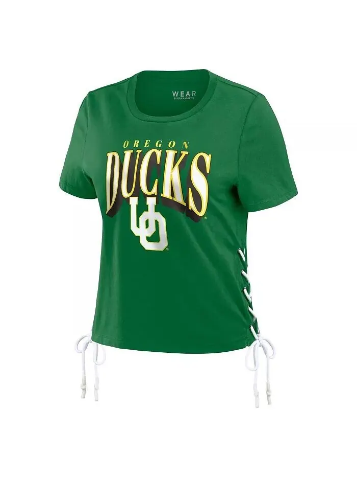 Зеленая женская скромная укороченная футболка со шнуровкой по бокам Oregon Ducks Wear By Erin — изображение 2 из 4, зеленый