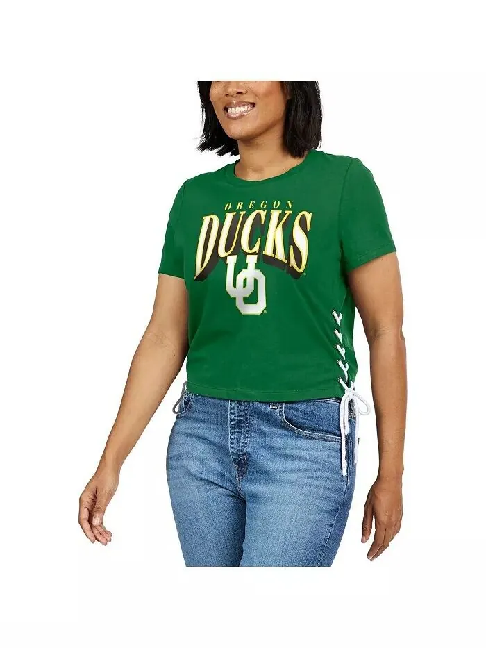 Зеленая женская скромная укороченная футболка со шнуровкой по бокам Oregon Ducks Wear By Erin — изображение 4 из 4, зеленый