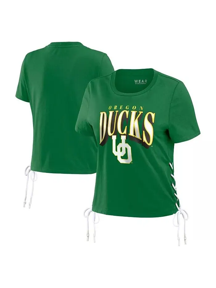 Женская зеленая футболка Oregon Ducks Side Lace-Up Modest Crop WEAR by Erin Andrews — изображение 1 из 4