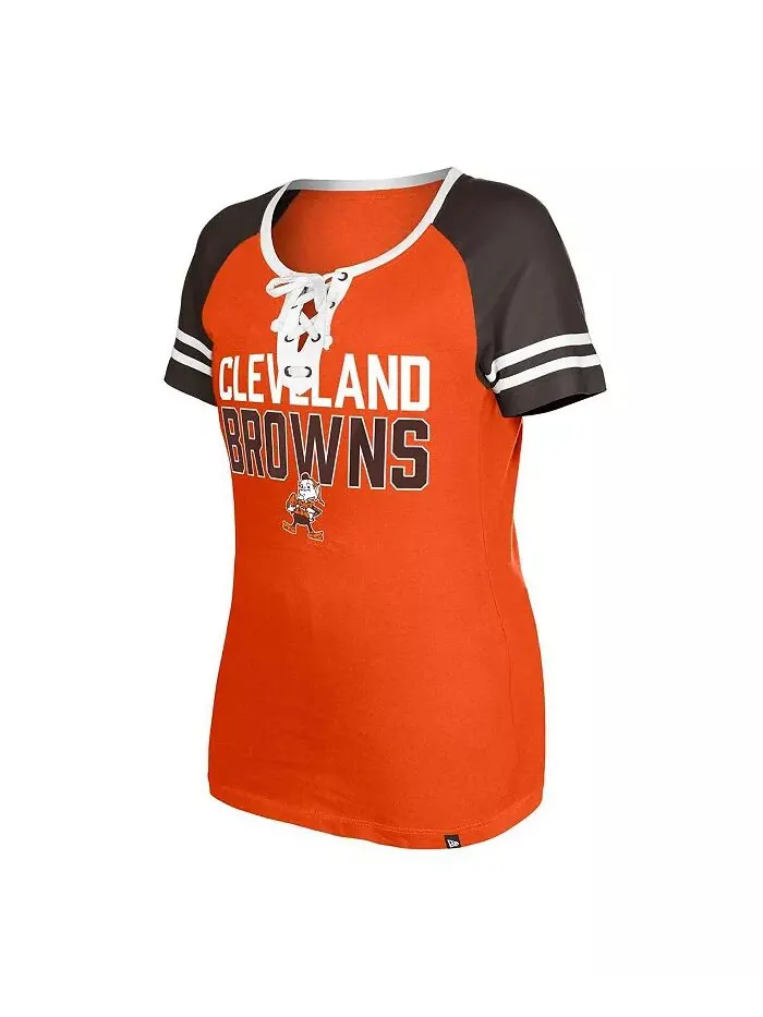 Женская оранжевая состаренная футболка Cleveland Browns Throwback Raglan Lace Up New Era — изображение 2 из 3