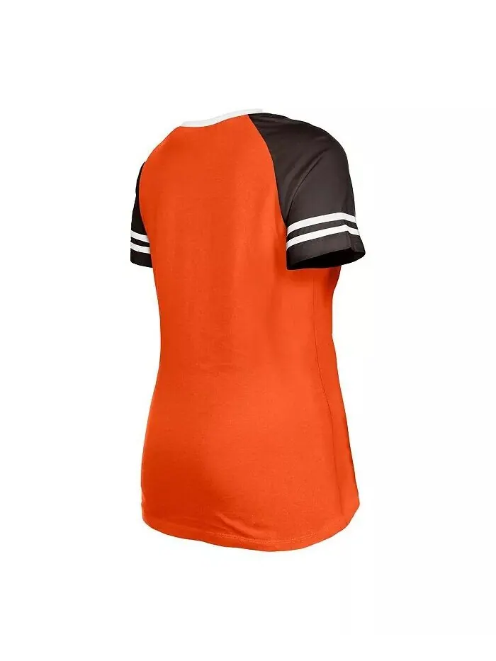 Женская оранжевая состаренная футболка Cleveland Browns Throwback Raglan Lace Up New Era — изображение 3 из 3