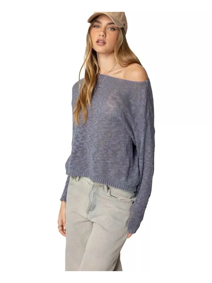 Женский свитер Bri oversize с вырезом-лодочкой Edikted — изображение 3 из 5, синий
