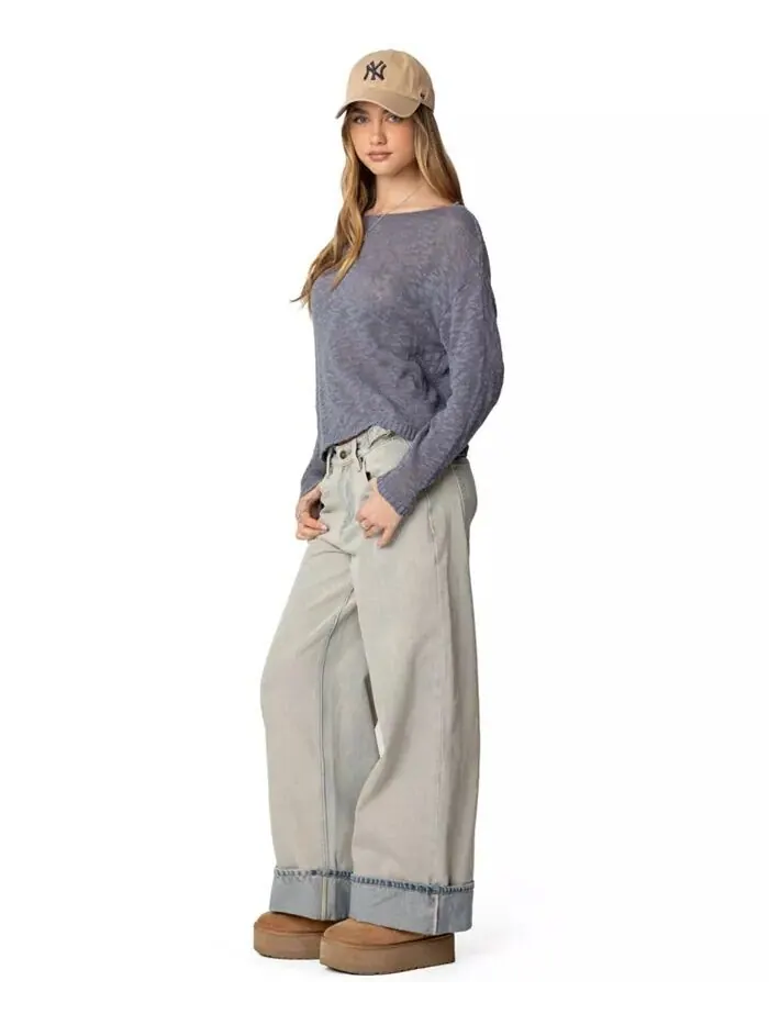 Женский свитер Bri oversize с вырезом-лодочкой Edikted — изображение 5 из 5, синий