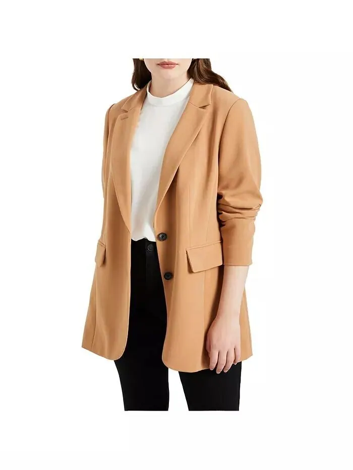 Женский блейзер Plus Size 365 Semi Stretch на двух пуговицах ELOQUII — изображение 1 из 3, бисквит