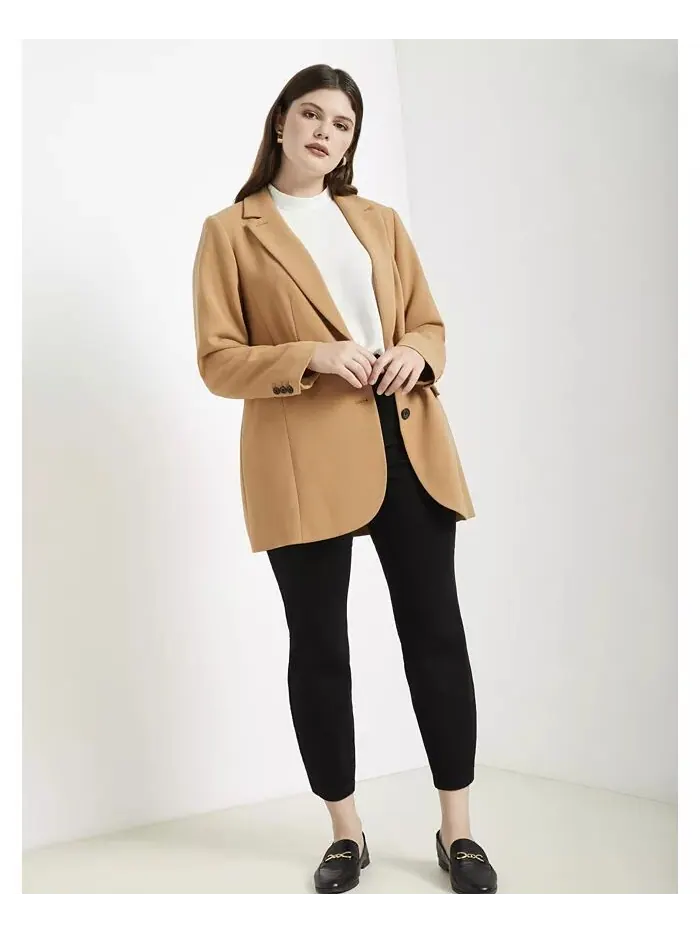 Женский блейзер Plus Size 365 Semi Stretch на двух пуговицах ELOQUII — изображение 2 из 3, бисквит