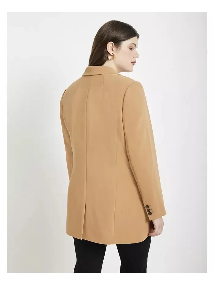 Женский блейзер Plus Size 365 Semi Stretch на двух пуговицах ELOQUII — изображение 3 из 3, бисквит