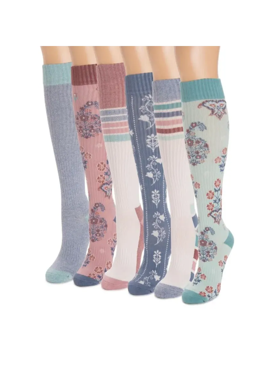 Женские компрессионные хлопковые носки до колена, комплект из 6 пар MUK LUKS — изображение 3 из 3, ментоловый/розовый