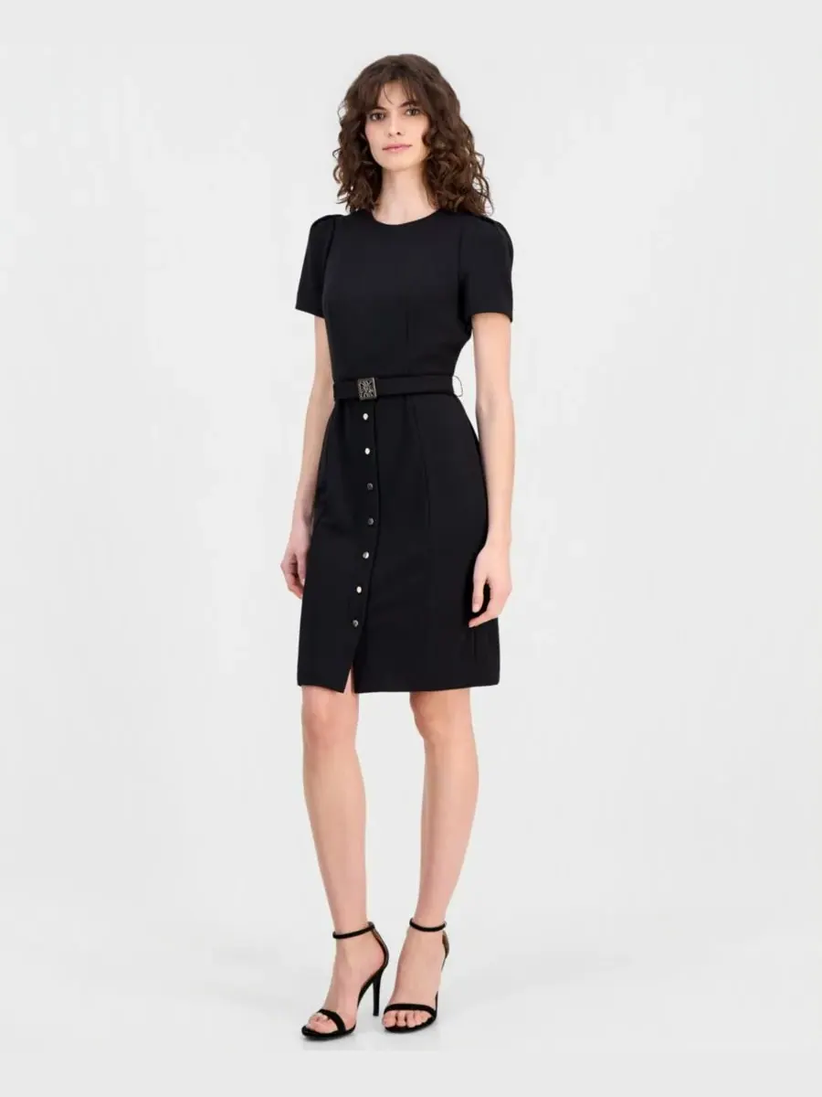 Женское платье-футляр с поясом и пышными рукавами Anne Klein