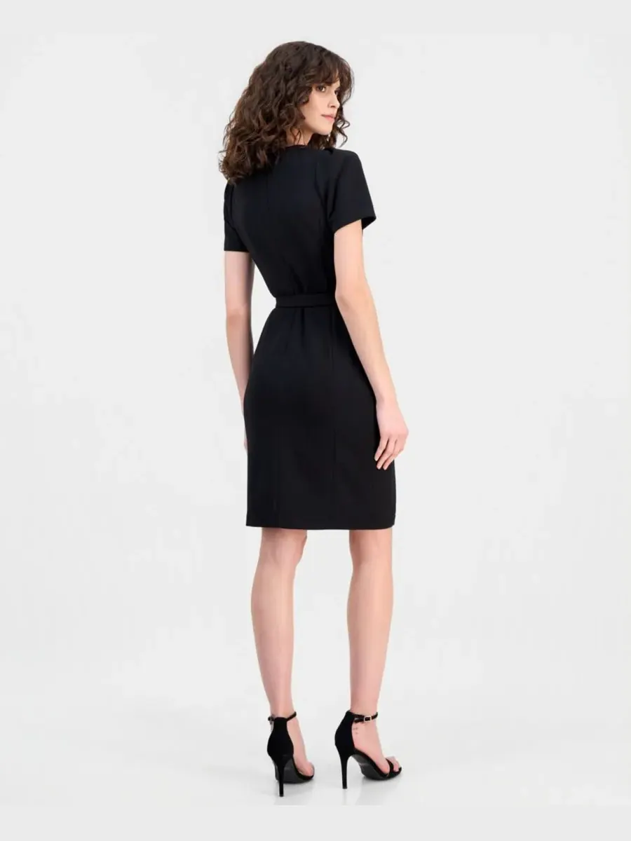 Женское платье-футляр с поясом и пышными рукавами Anne Klein — изображение 4 из 5, черный