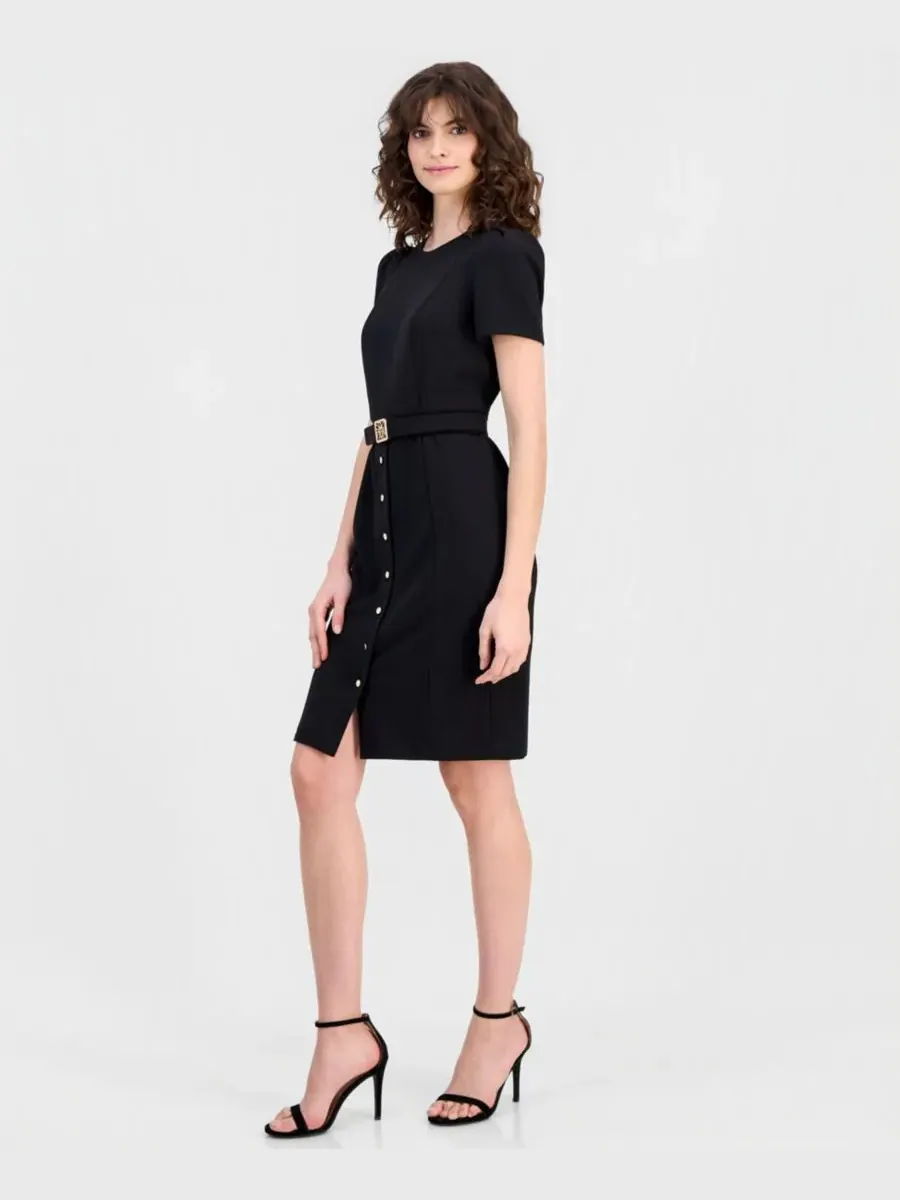 Женское платье-футляр с поясом и пышными рукавами Anne Klein — изображение 5 из 5, черный