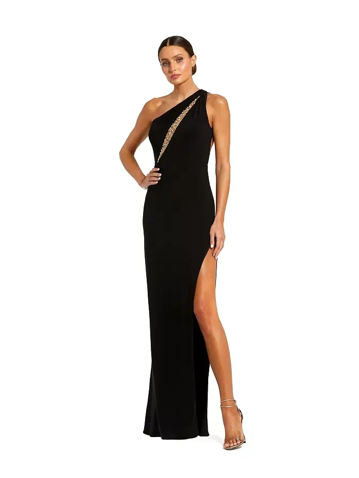 Женское платье с одним плечом и ажурными декорированными вырезами Mac Duggal — изображение 1 из 5, черный