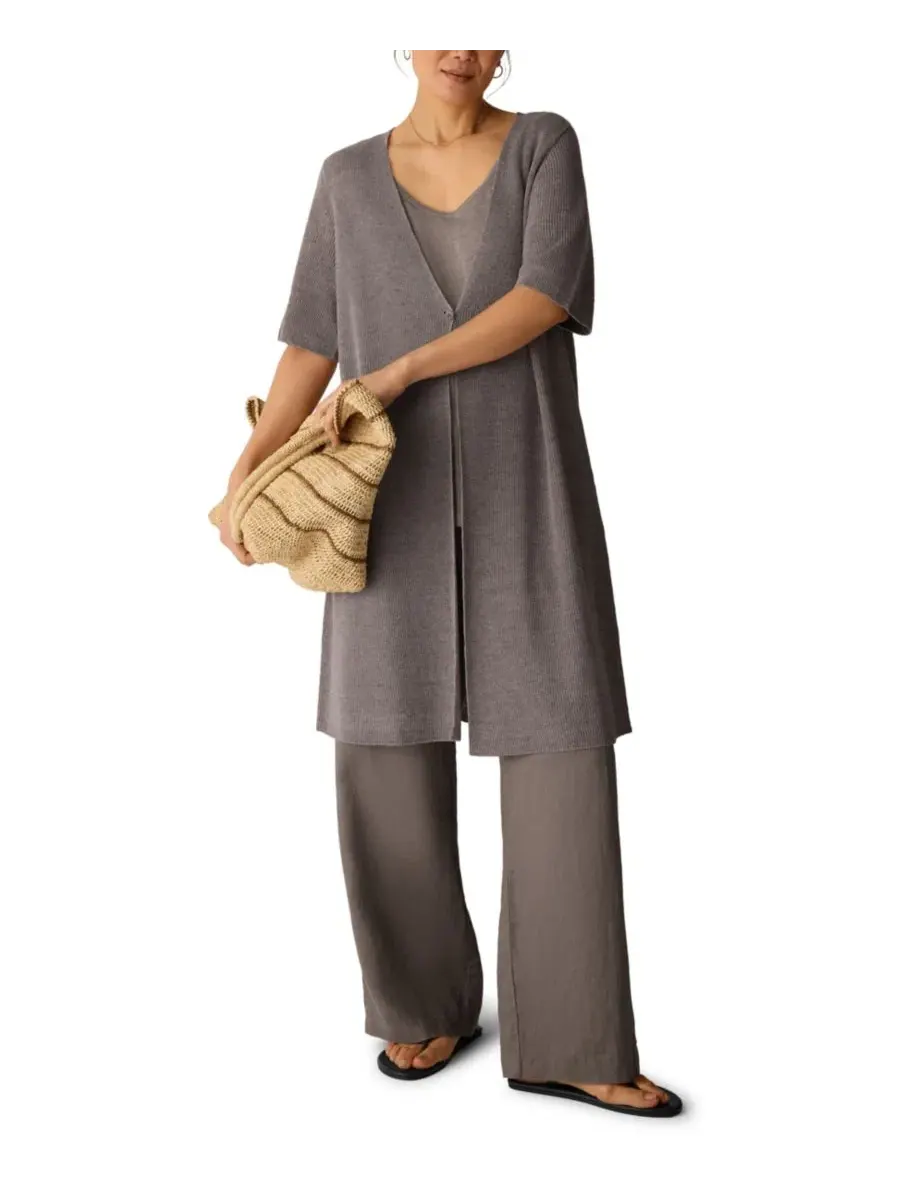 Женский кардиган с V-образным вырезом и короткими рукавами Eileen Fisher — изображение 2 из 4, ореховый