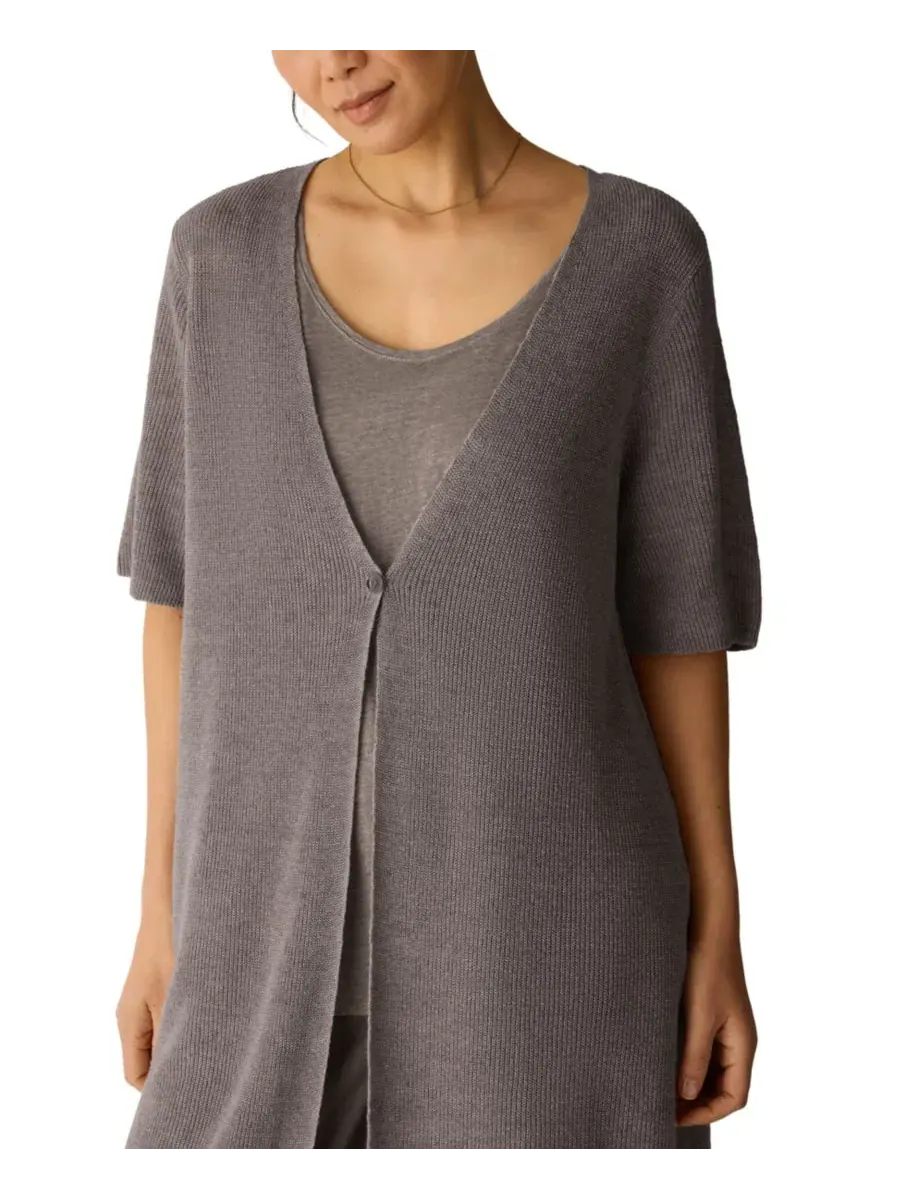 Женский кардиган с V-образным вырезом и короткими рукавами Eileen Fisher — изображение 3 из 4, ореховый