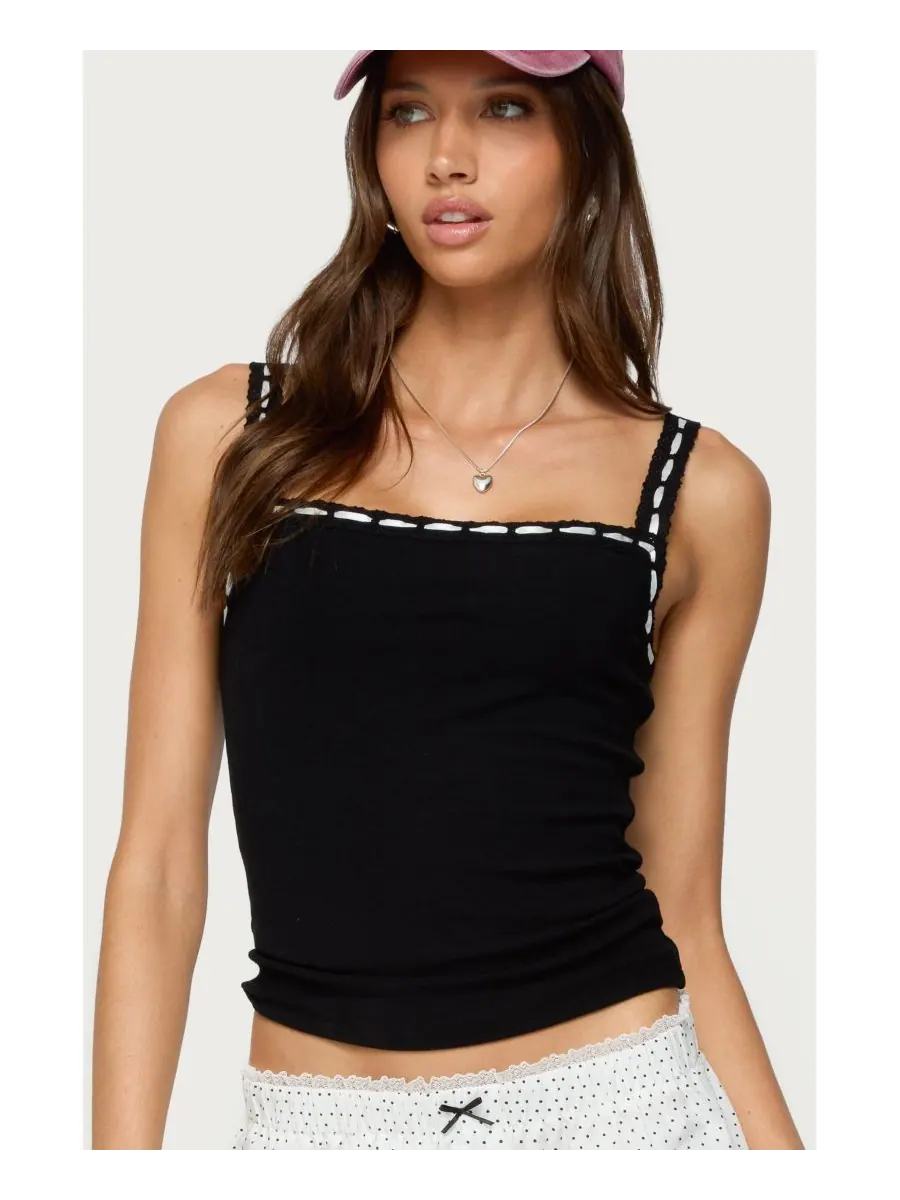 Женская майка Leilani Ribbon Lacey Tank Top Edikted — изображение 1 из 5, черный