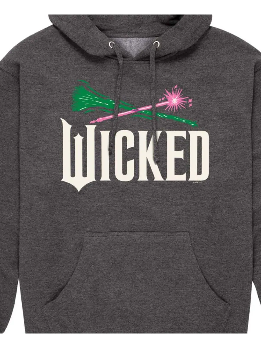 Мужская толстовка с длинными рукавами и капюшоном с логотипом Wicked Part 2 Метла и волшебная — изображение 3 из 3, серый