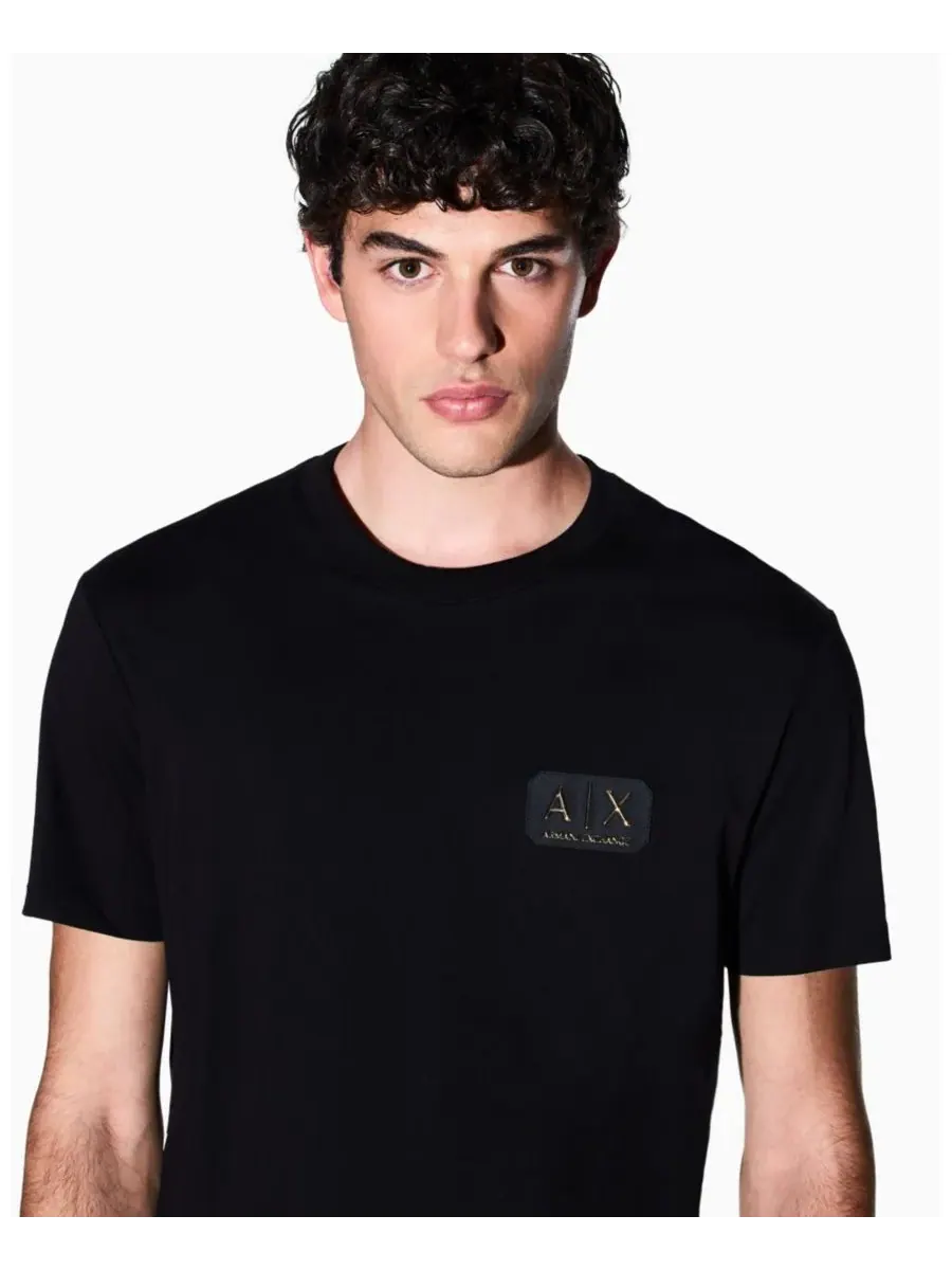 A|X Armani Exchange Мужская черно-золотая футболка с круглым вырезом — изображение 4 из 5, черный