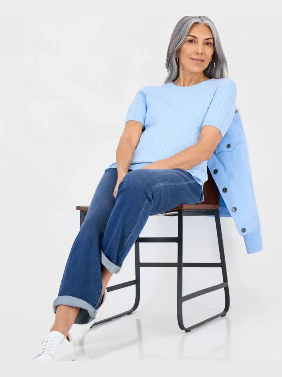Свитер с коротким рукавом и косами, модель Cable-Knit Short-Sleeve Sweater Style & Co, Pretty Peri — изображение 2 из 3