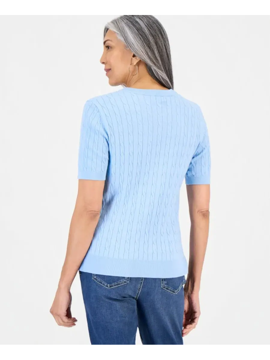 Свитер с коротким рукавом и косами, модель Cable-Knit Short-Sleeve Sweater Style & Co, Pretty Peri — изображение 3 из 3