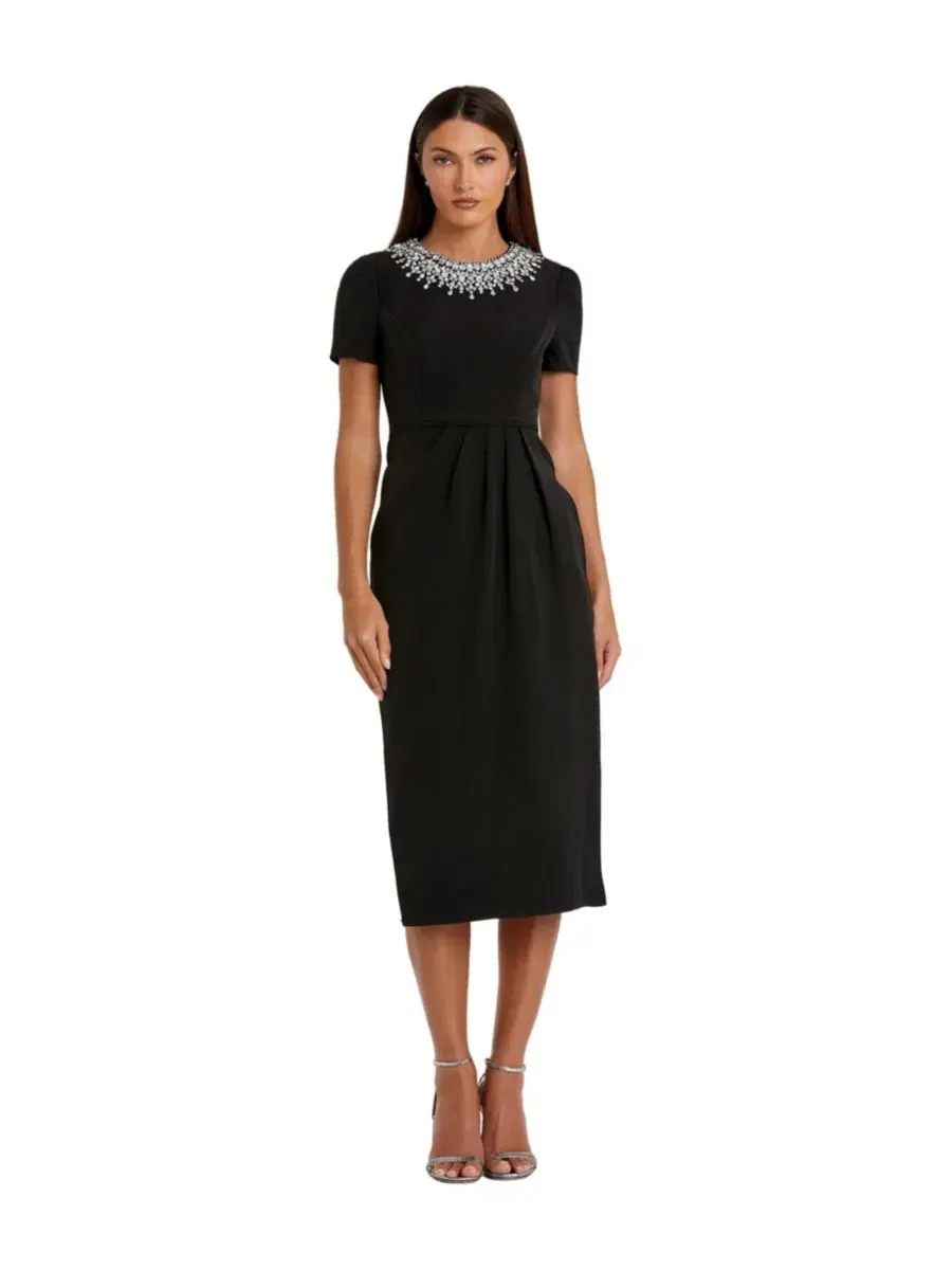Платье-футляр с коротким рукавом и стразами Petite Rhinestone Embellished Short Sleeve Sheath Dress — изображение 1 из 3