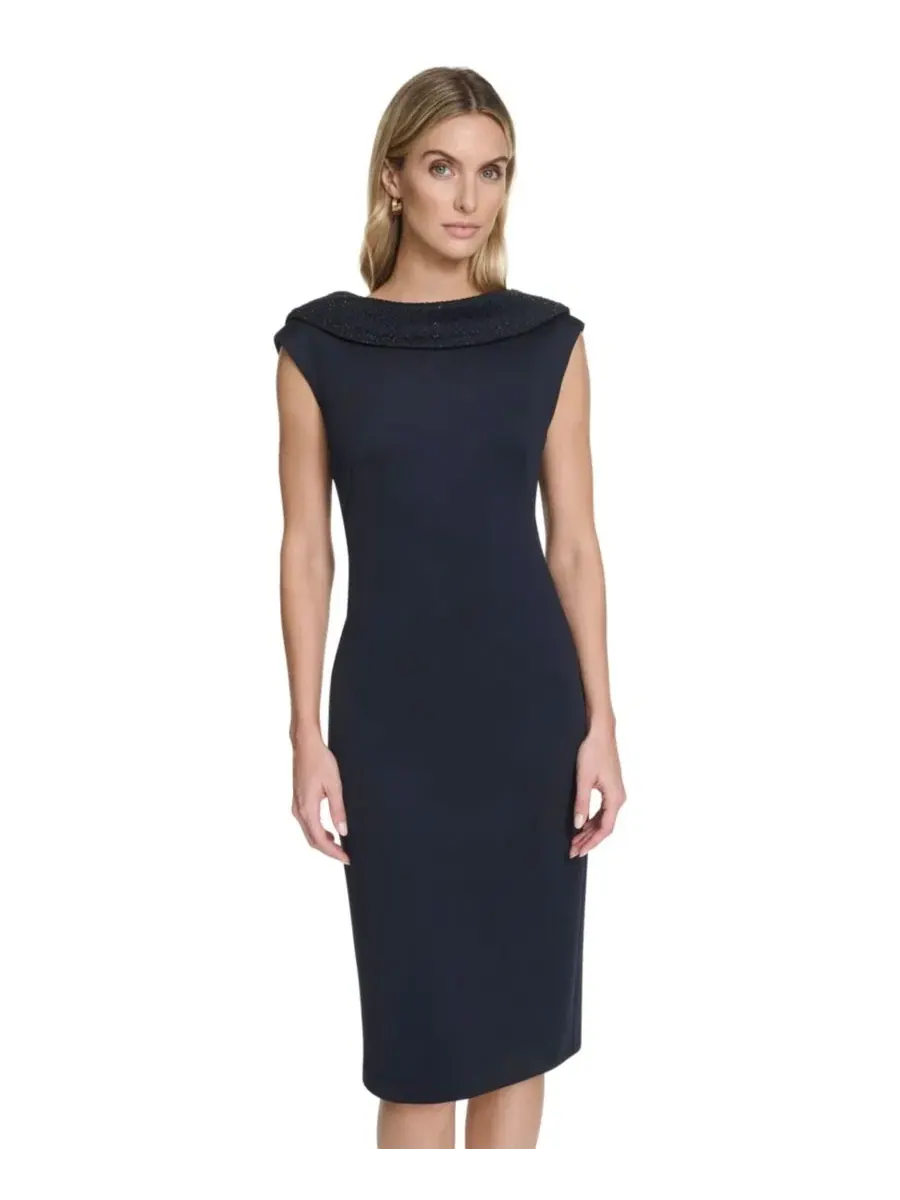 Платье-футляр без рукавов с пайетками Calvin Klein — изображение 2 из 5, индиго/черный