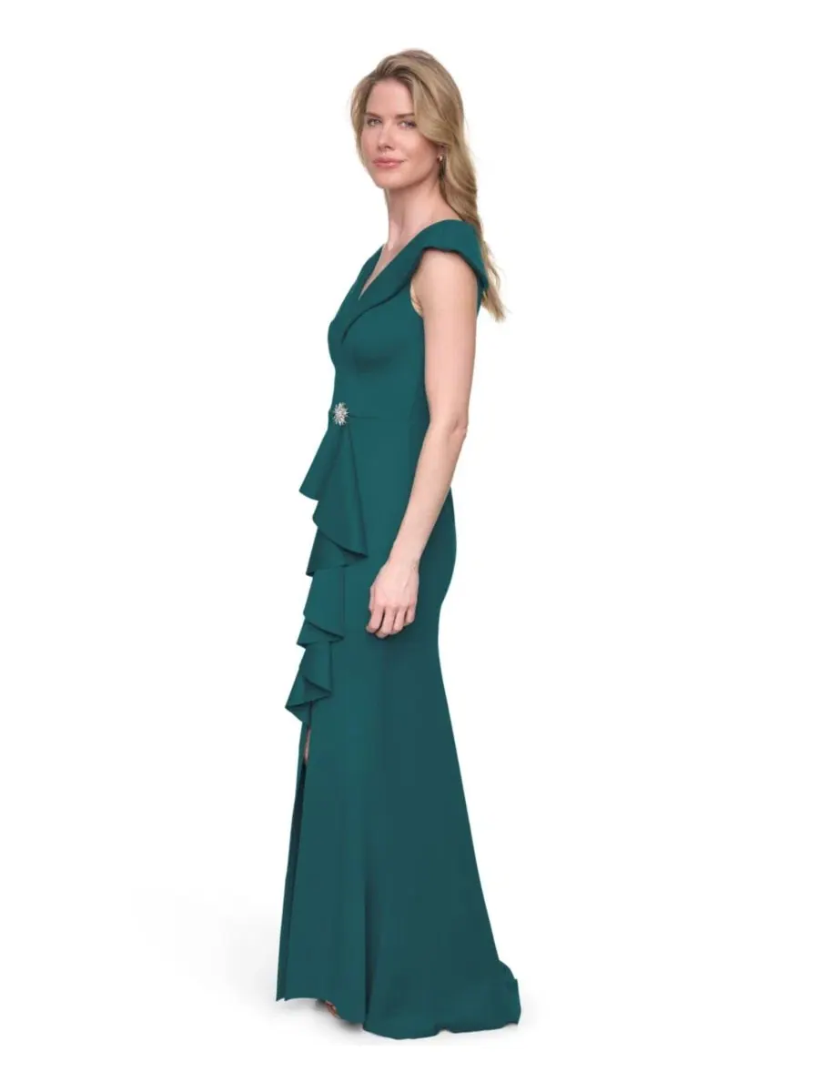 Платье-макси без рукавов с V-образным вырезом Scuba V-Neck Gown Jessica Howard — изображение 2 из 5, охотничий