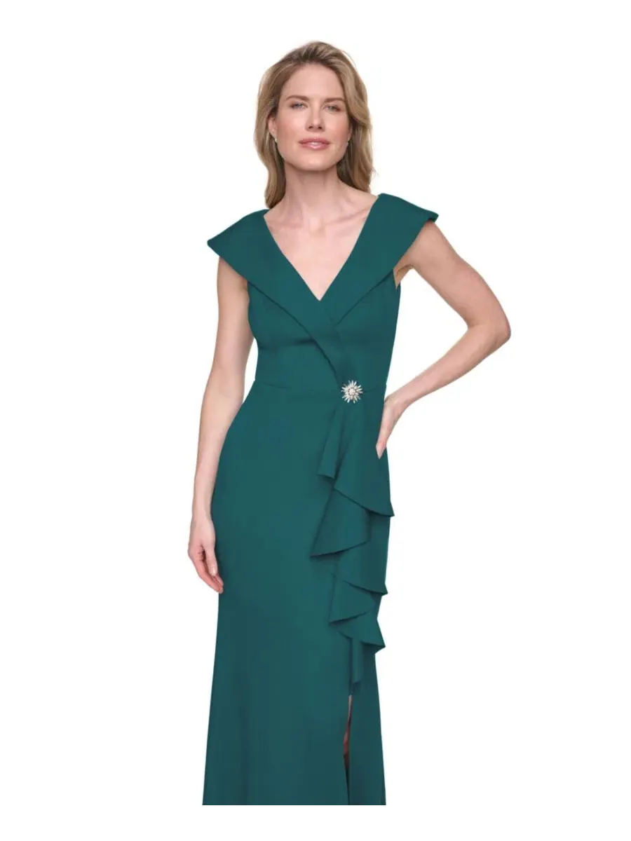 Платье-макси без рукавов с V-образным вырезом Scuba V-Neck Gown Jessica Howard — изображение 3 из 5, охотничий