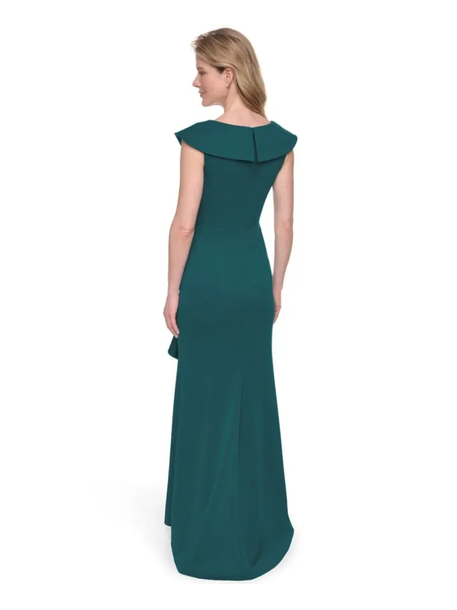 Платье-макси без рукавов с V-образным вырезом Scuba V-Neck Gown Jessica Howard — изображение 4 из 5, охотничий