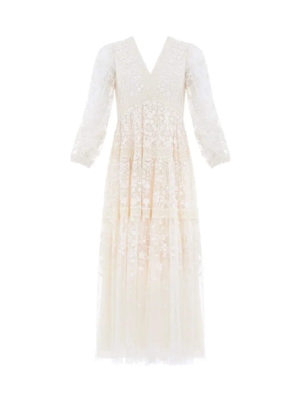 Платье-макси Celestia Ribbon Long Sleeve V-Neck Gown Needle & Thread — изображение 5 из 5, шампань