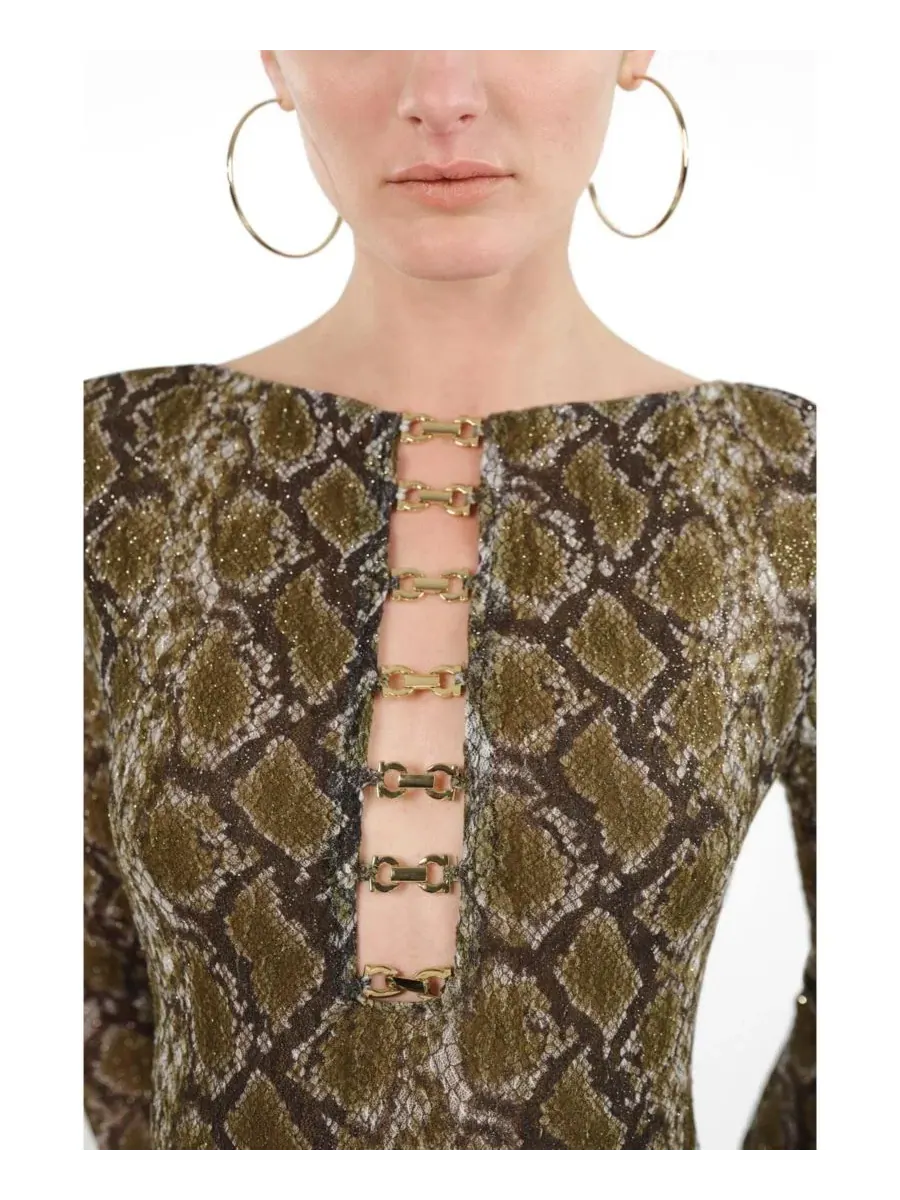 Платье макси с принтом змеи, с длинным рукавом, модель Snake Print Ring Detail NOCTURNE — изображение 3 из 9, мульти
