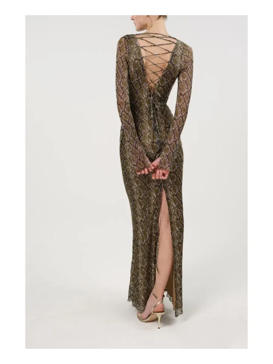 Платье макси с принтом змеи, с длинным рукавом, модель Snake Print Ring Detail NOCTURNE — изображение 6 из 9, мульти
