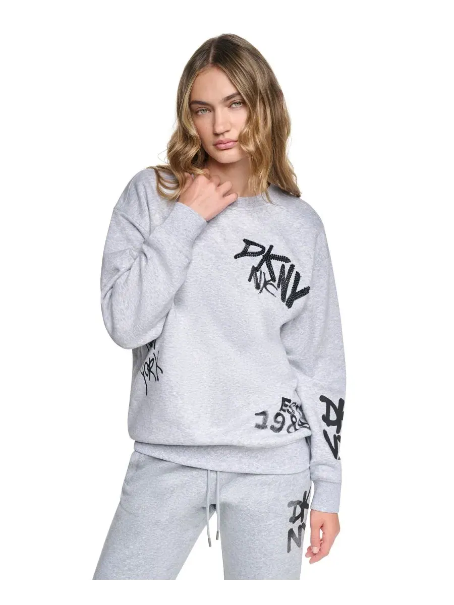 Свитшот женский с принтом Graffiti Logo DKNY Sport — изображение 1 из 6, серый