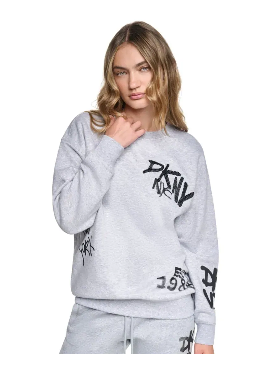 Свитшот женский с принтом Graffiti Logo DKNY Sport — изображение 4 из 6, серый