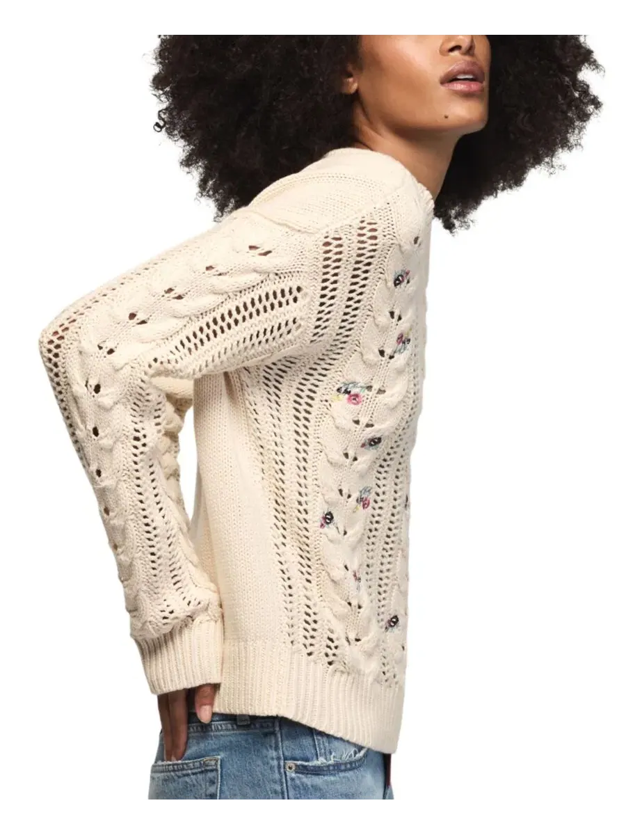 Свитер с цветочной вышивкой и косами Lucky Brand — изображение 3 из 7, серый