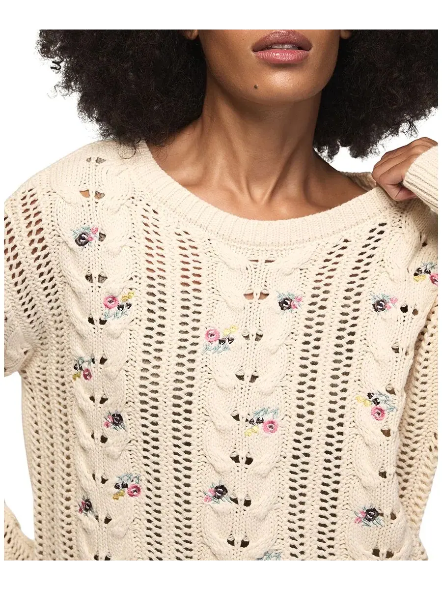 Свитер с цветочной вышивкой и косами Lucky Brand — изображение 4 из 7, серый
