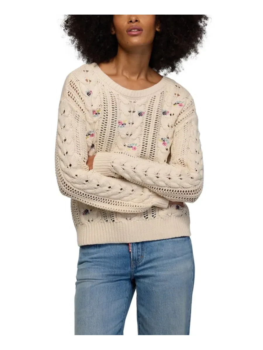Свитер с цветочной вышивкой и косами Lucky Brand — изображение 6 из 7, серый