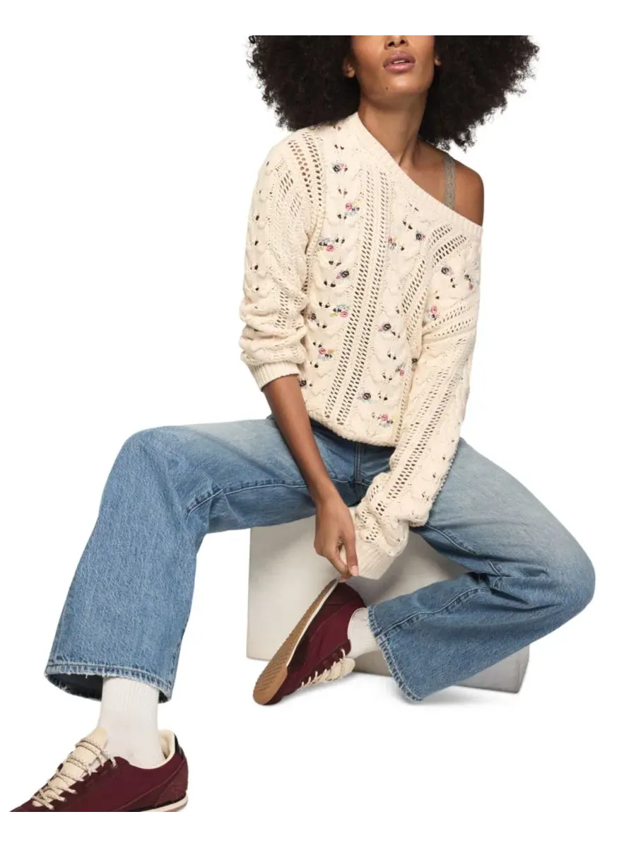 Свитер с цветочной вышивкой и косами Lucky Brand — изображение 7 из 7, серый