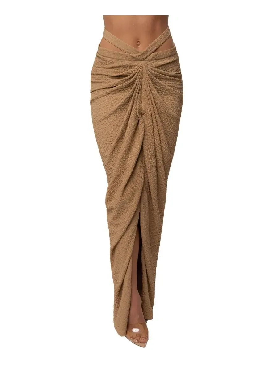 Комплект из топа-халтер и юбки макси Cabana Slit Maxi Skirt JLUXLABEL — изображение 1 из 8, бежевый