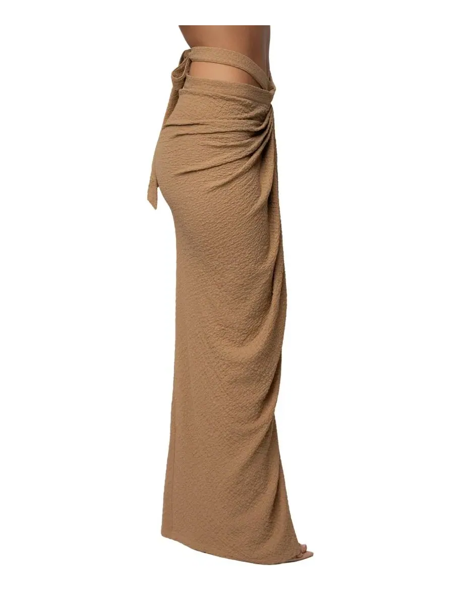 Комплект из топа-халтер и юбки макси Cabana Slit Maxi Skirt JLUXLABEL — изображение 3 из 8, бежевый