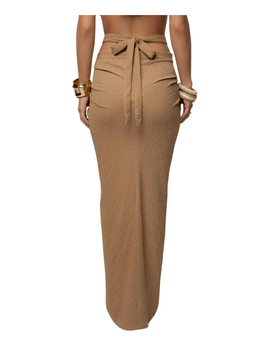 Комплект из топа-халтер и юбки макси Cabana Slit Maxi Skirt JLUXLABEL — изображение 4 из 8, бежевый