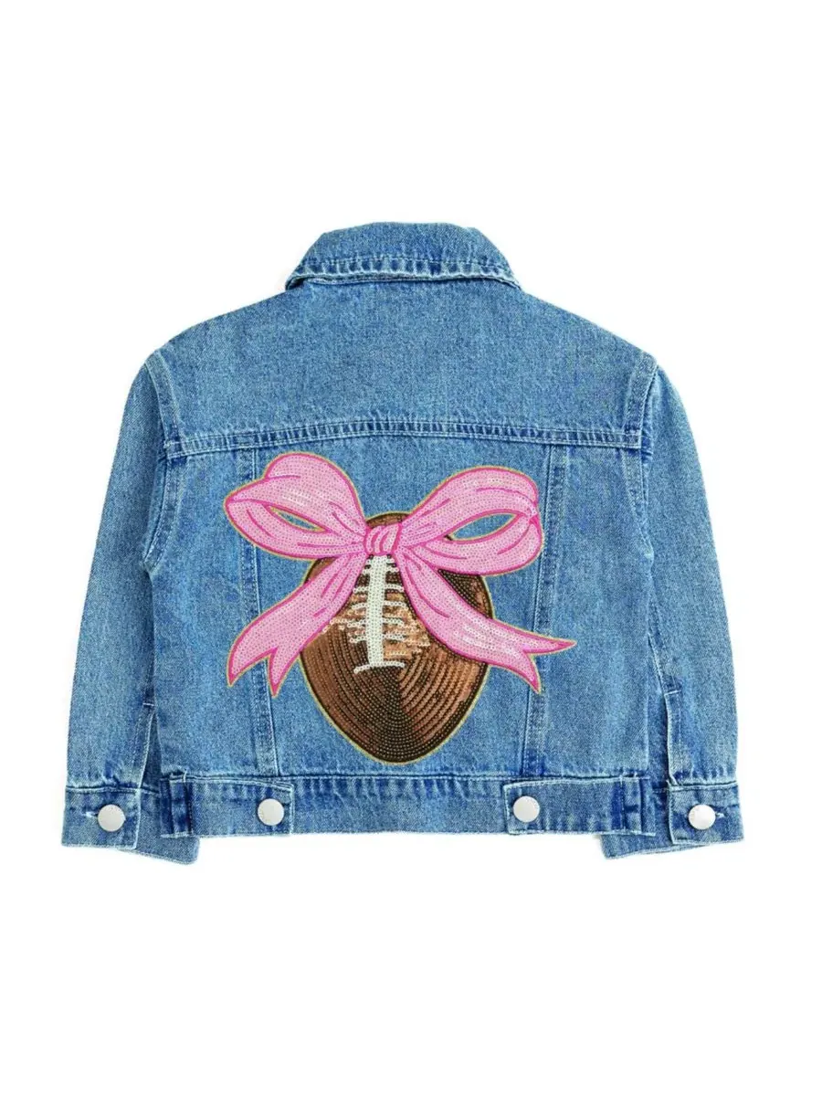 Джинсовая куртка с пайеточной нашивкой Football Sequin Patch Sweet Wink — изображение 1 из 7, джинсовый синий