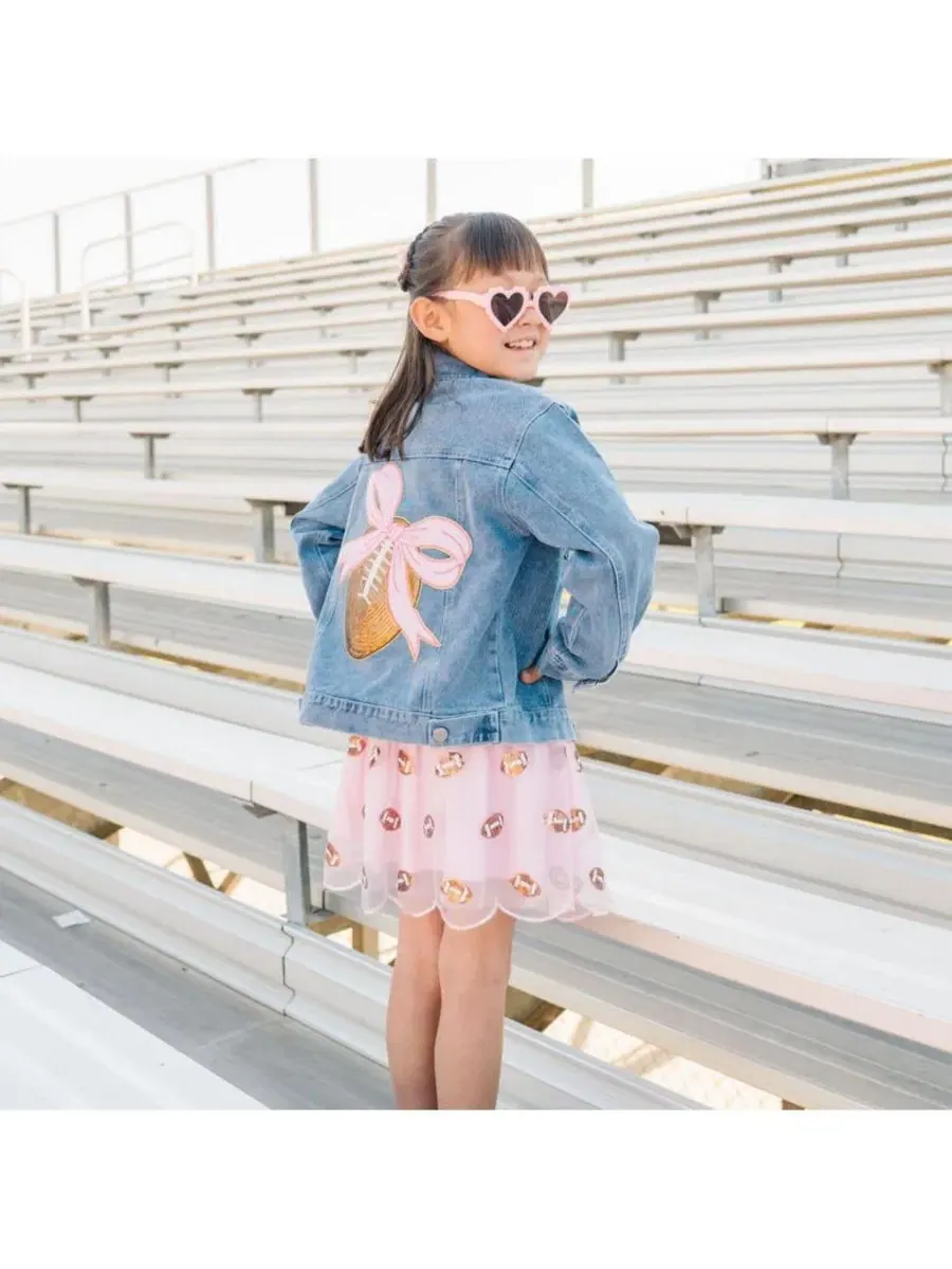 Джинсовая куртка с пайеточной нашивкой Football Sequin Patch Sweet Wink — изображение 3 из 7, джинсовый синий