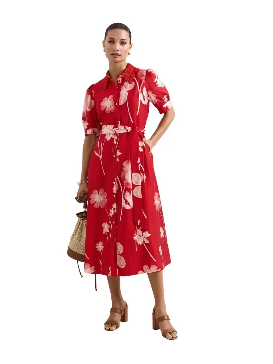 Платье-рубашка миди Delphine Midi Dress Self-Tie Waist Phase Eight — изображение 1 из 8, красный