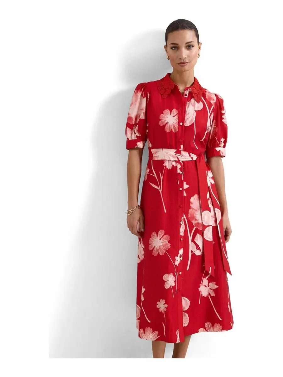 Платье-рубашка миди Delphine Midi Dress Self-Tie Waist Phase Eight — изображение 2 из 8, красный