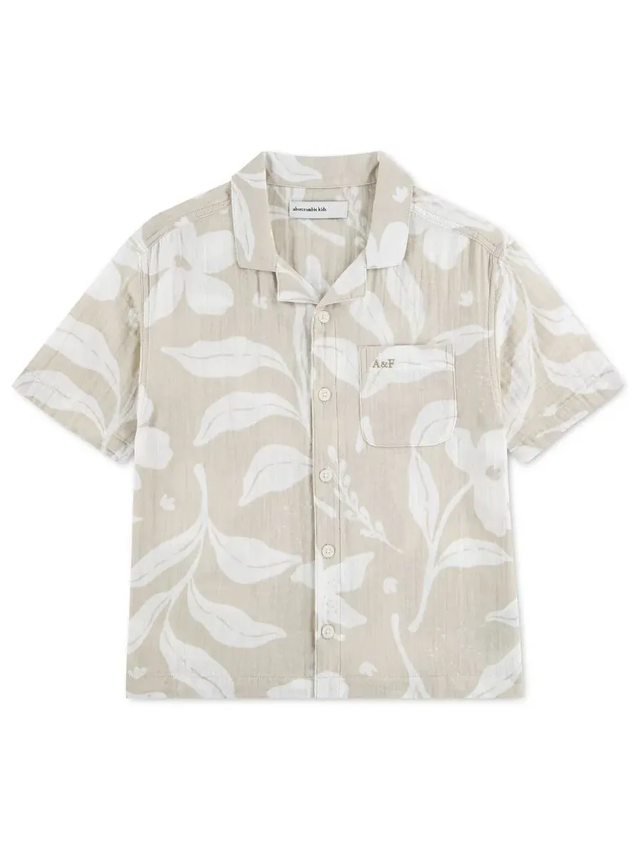 Футболка с коротким рукавом из марли для мальчиков 5-18 лет Abercrombie Kids — изображение 1 из 3, серый