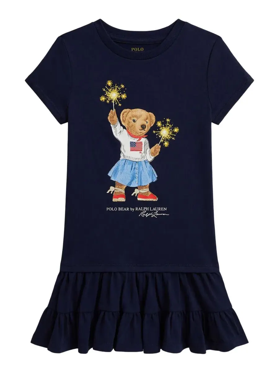 Детское платье Polo Bear с короткими рукавами, размеры 2T-6X Polo Ralph Lauren — изображение 1 из 3, темно-синий