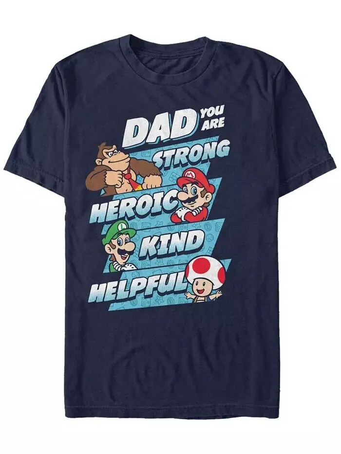 Футболка с коротким рукавом Nintendo Men's Super Mario Dad Strengths Fifth Sun — изображение 1 из 1, темно-синий