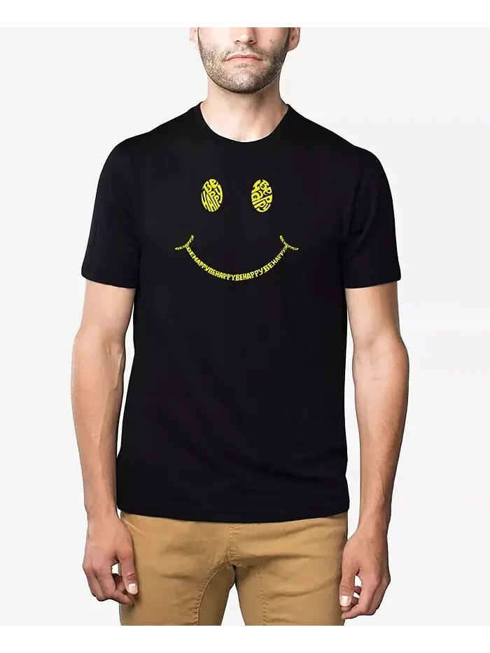 Футболка мужская Premium Blend Word Art Be Happy со смайликом LA Pop Art — изображение 1 из 3, черный
