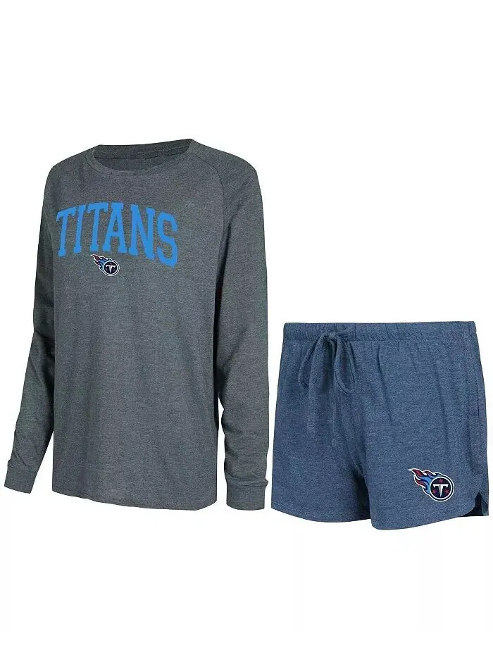 Женский комплект из темно-синего, угольного цвета Tennessee Titans реглан с длинным рукавом и шорт — изображение 1 из 3
